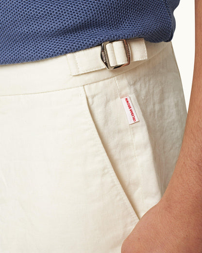 Norwich Linen - Mens Tailored Fit Linen Shorts In White Detail 1 View