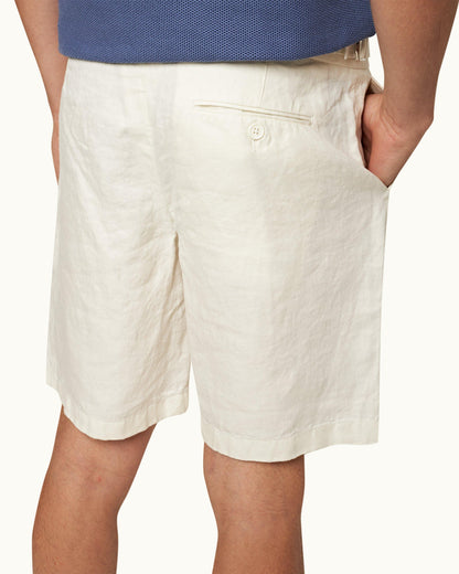 Norwich Linen - Mens Tailored Fit Linen Shorts In White Detail 2 View
