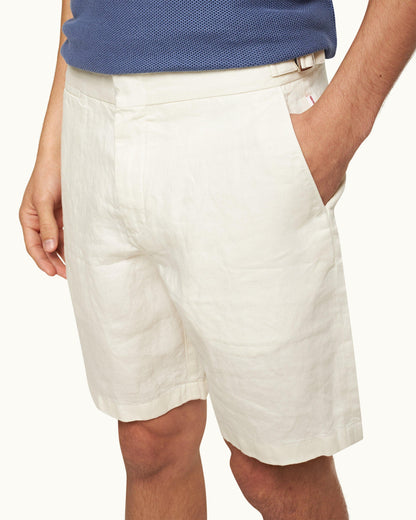 Norwich Linen - Mens Tailored Fit Linen Shorts In White Detail View