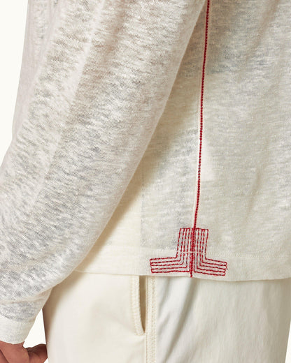 Ob Classic Tee - White Sand/Multi Classic Fit Long-Sleeve Linen T-shirt Detail 1