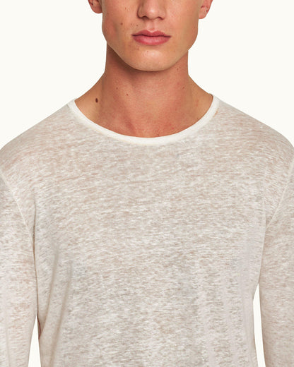 Ob Classic Tee - White Sand/Multi Classic Fit Long-Sleeve Linen T-shirt Detail
