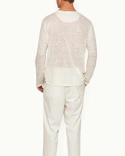 Ob Classic Tee - White Sand/Multi Classic Fit Long-Sleeve Linen T-shirt Model Back