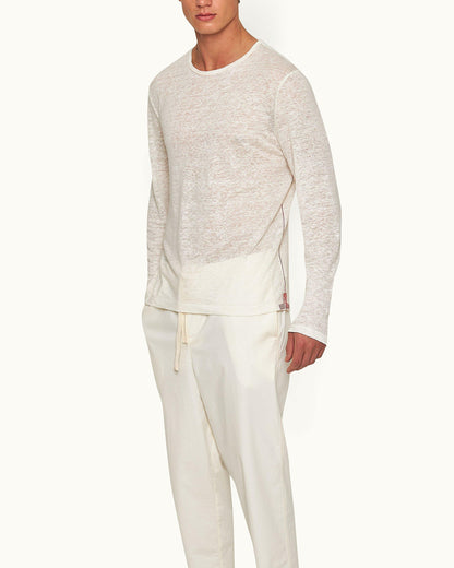 Ob Classic Tee - White Sand/Multi Classic Fit Long-Sleeve Linen T-shirt Model Front