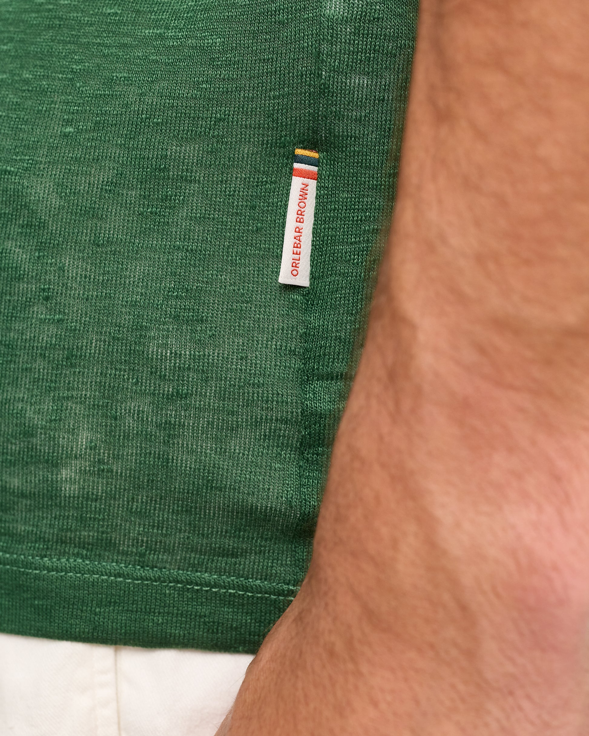 Ob Standard T Linen - Easy Tailored Fit Linen T-Shirt In Tarragon Green Detail View
