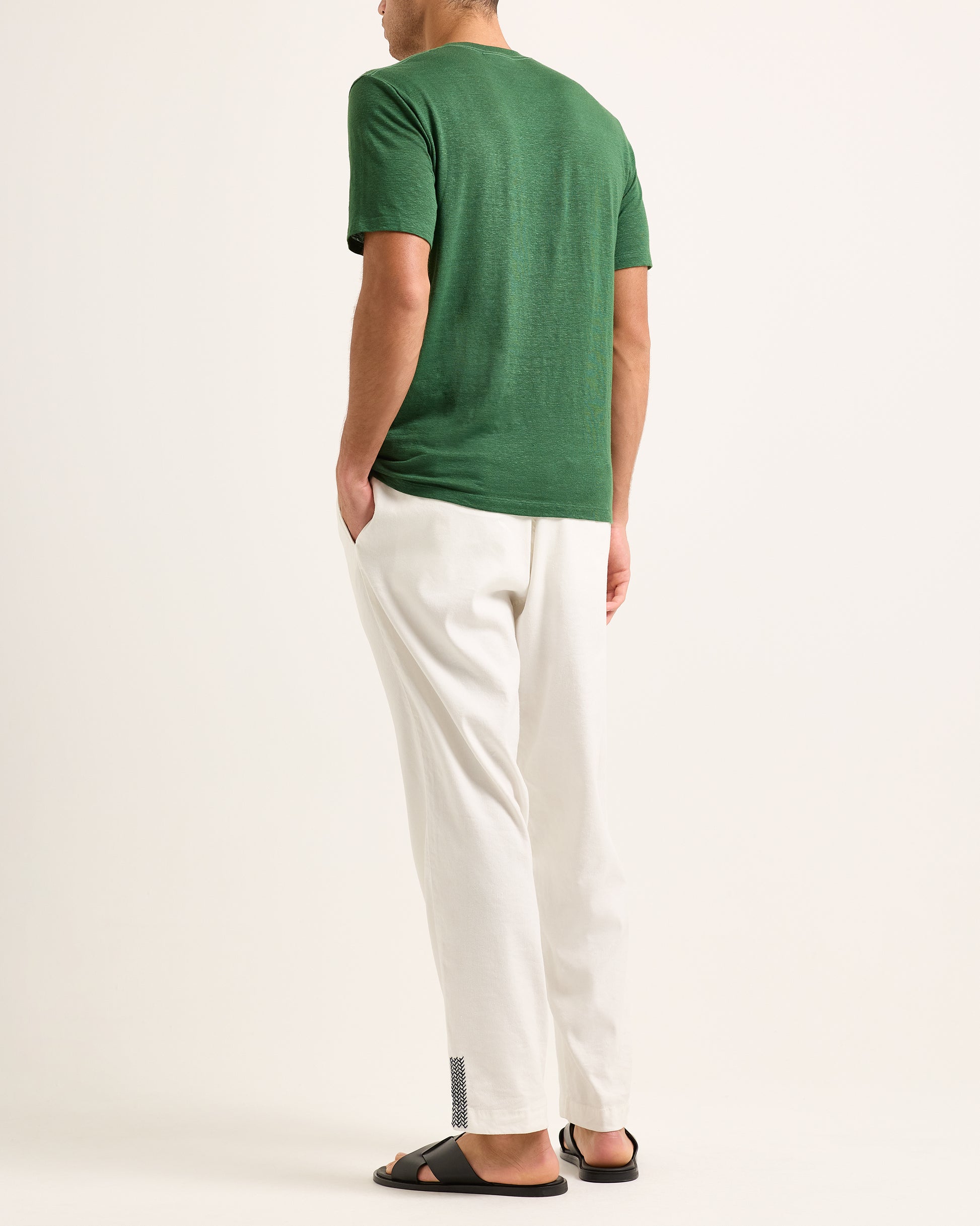 Ob Standard T Linen - Easy Tailored Fit Linen T-Shirt In Tarragon Green Model Back View