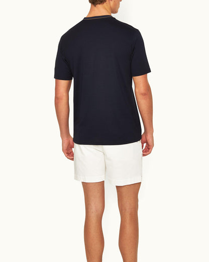 Ob Standard T - Night Iris Classic Fit Stripe Neckline T-shirt Model Back