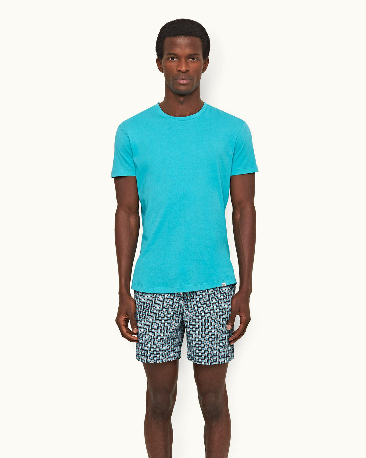 Ob-T - Mens Crystal Sea Tailored Fit Crewneck Organic Cotton T-Shirt Front Model View