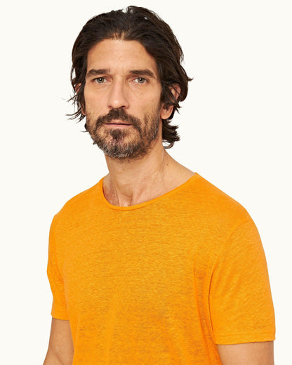 Ob-T Linen - Mens Beacon Tailored Fit Crew Neck Linen T-Shirt Detail View