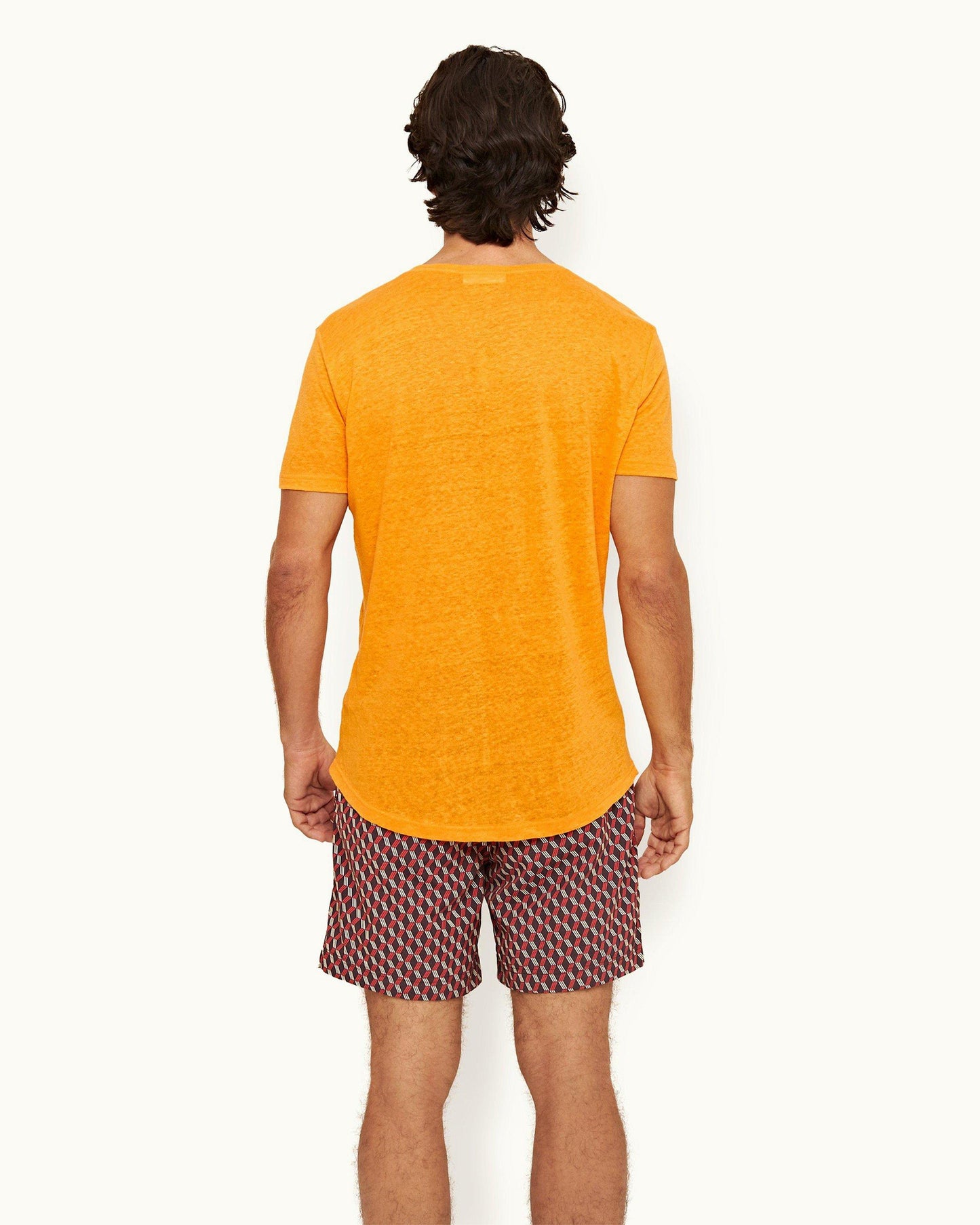 Ob-T Linen - Mens Beacon Tailored Fit Crew Neck Linen T-Shirt Back Model View