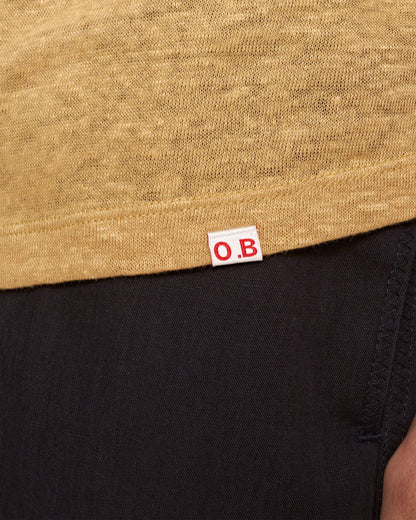 Ob-T Linen - Mens Crew Neck Linen T-Shirt In Biscuit Colour Detail 1 View