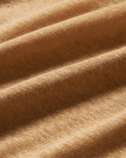 Ob-T Linen - Mens Crew Neck Linen T-Shirt In Biscuit Colour Detail View