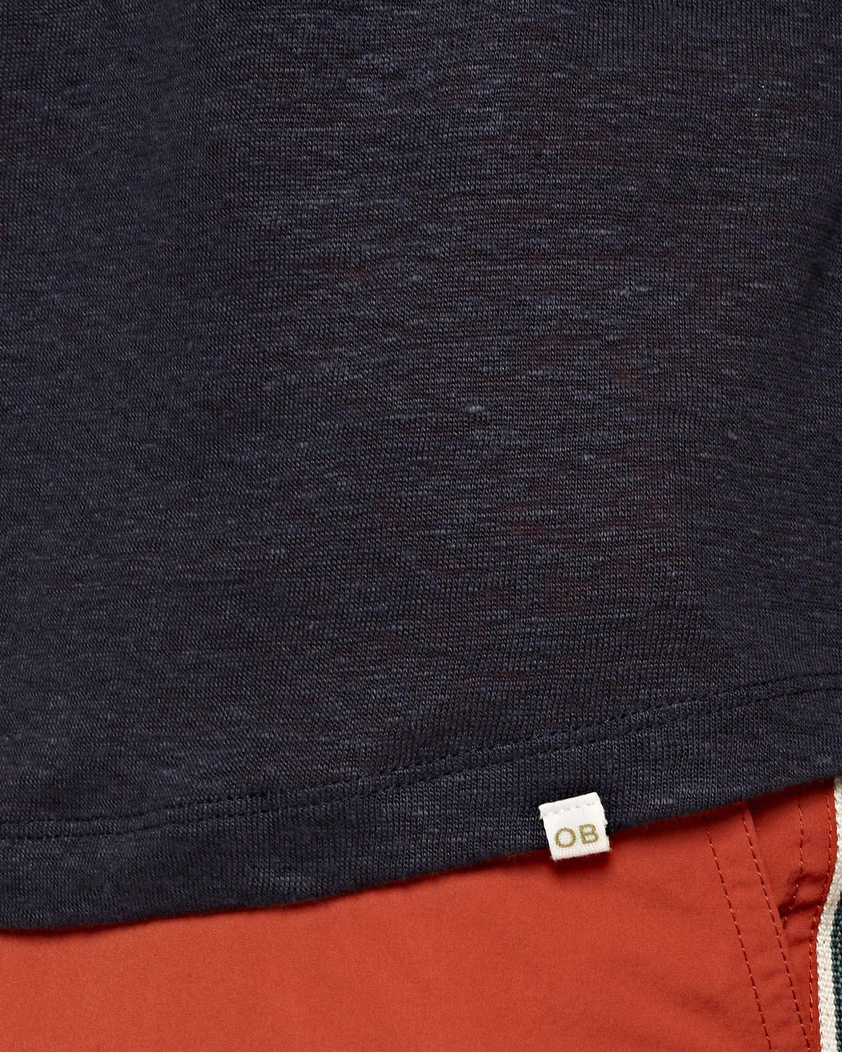Ob-T Linen - Mens Blue Wash Tailored Fit Crew Neck Linen T-Shirt Detail 1 View