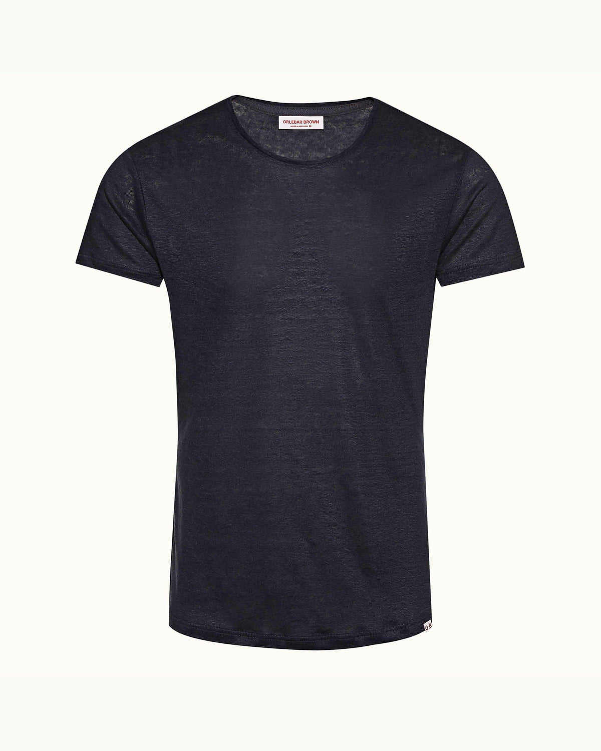 Ob-T Linen - Mens Blue Wash Tailored Fit Crew Neck Linen T-Shirt Front View