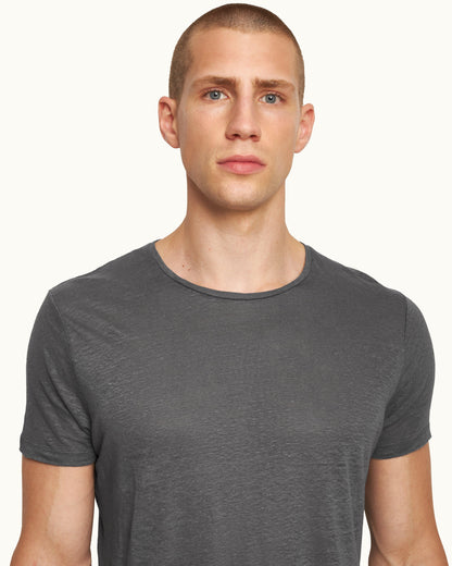 Ob-T Linen - Mens Granite Tailored Fit Crewneck Linen T-Shirt Detail View