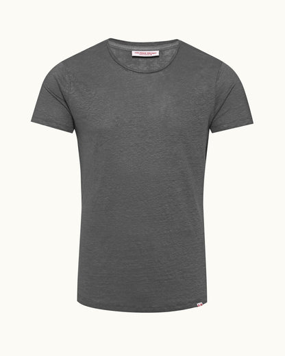 Ob-T Linen - Mens Granite Tailored Fit Crewneck Linen T-Shirt Front View