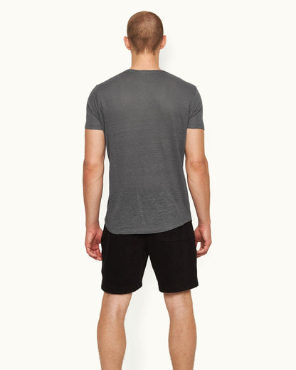 Ob-T Linen - Mens Granite Tailored Fit Crewneck Linen T-Shirt Back Model View