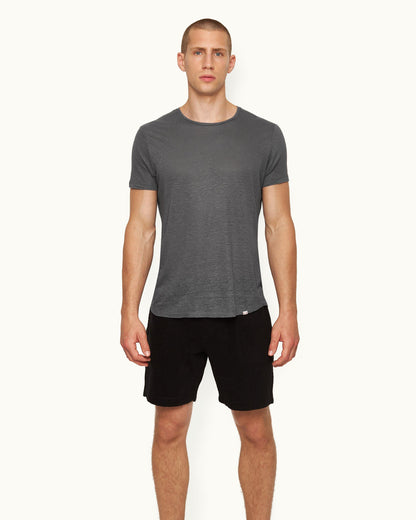 Ob-T Linen - Mens Granite Tailored Fit Crewneck Linen T-Shirt Front Model View