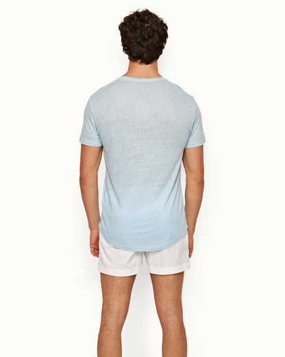 Ob-T Linen - Mens Island Sky Tailored Fit Crewneck Linen T-Shirt Back Model View