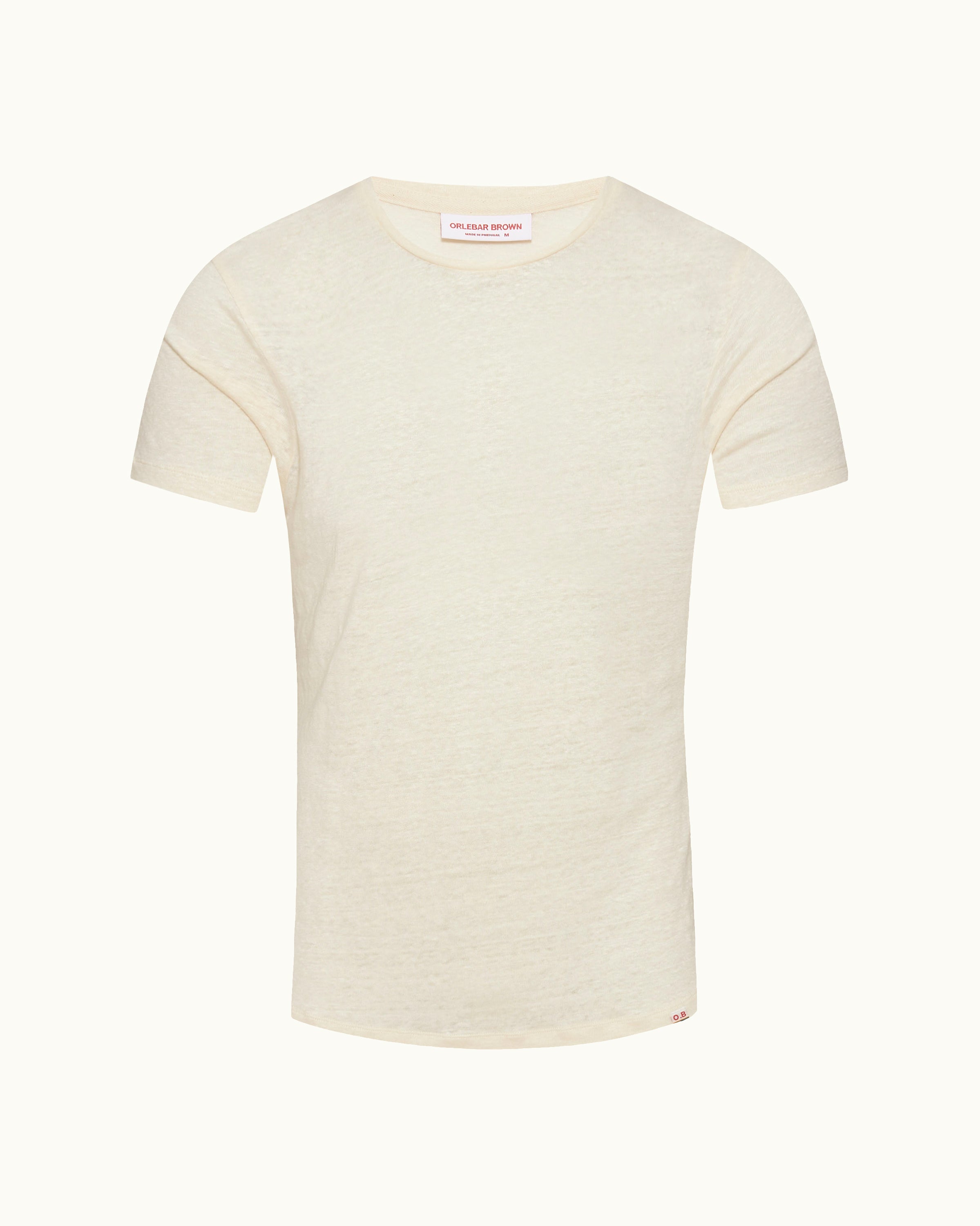 Orlebar Brown | Men's Tailored Fit Crewneck Linen T-Shirt in Latte ...
