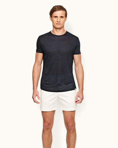 Ob-T Linen - Mens Navy Tailored Fit Crew Neck Linen T-Shirt Front Model View