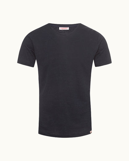 Ob-T Linen - Tailored Fit Crewneck Linen T-Shirt in Night Iris Front View