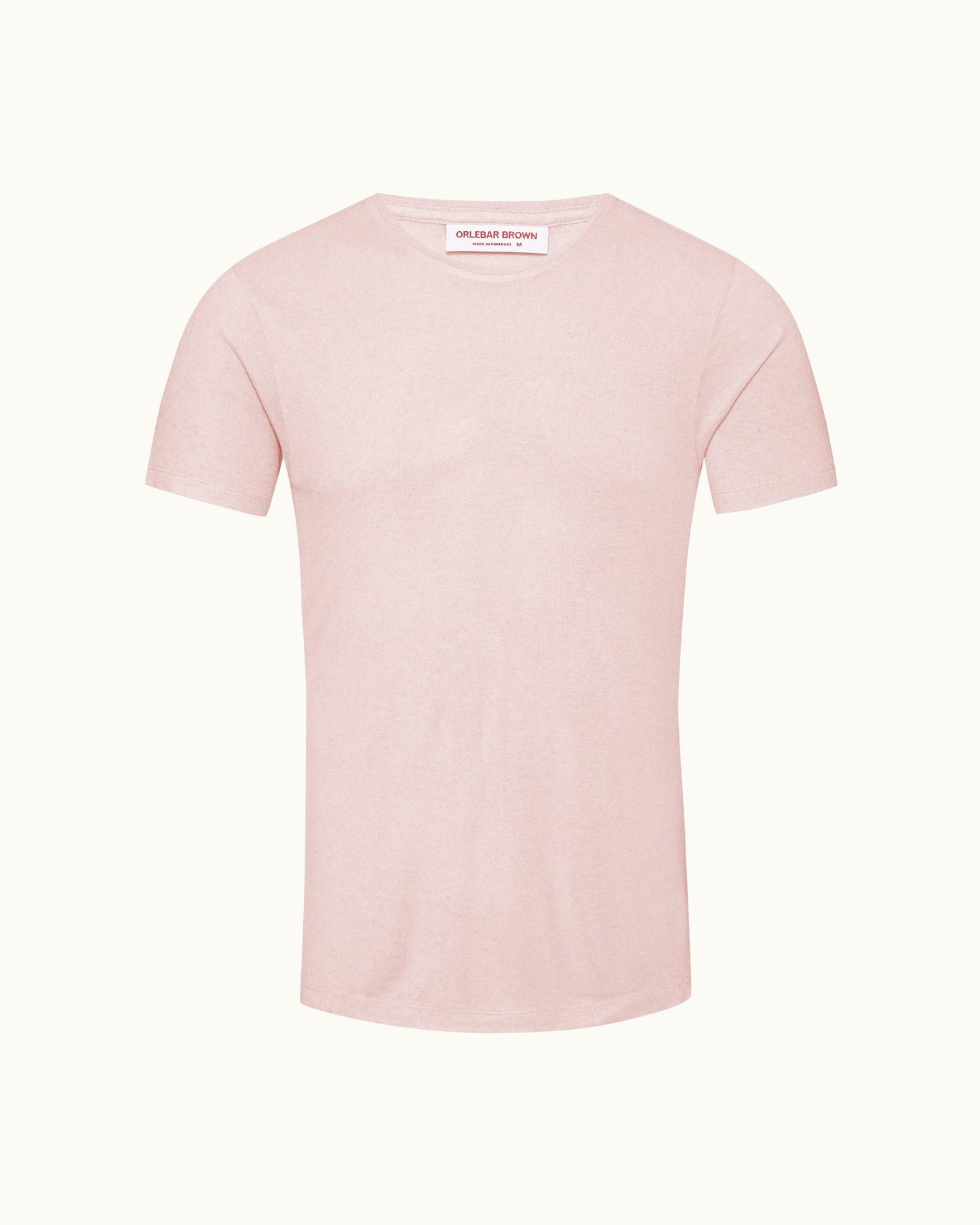 Ob-T Linen - Tailored Fit Crew Neck Linen T-Shirt in Seashell Pink Front