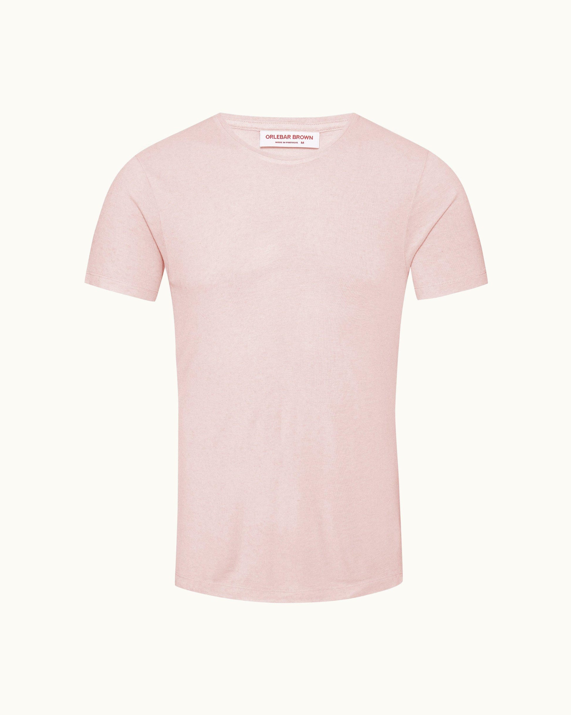 Ob-T Linen - Tailored Fit Crew Neck Linen T-Shirt in Seashell Pink Front