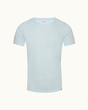 Ob-T Linen - Tailored Fit Crewneck Linen T-shirt in Springwater Blue Front