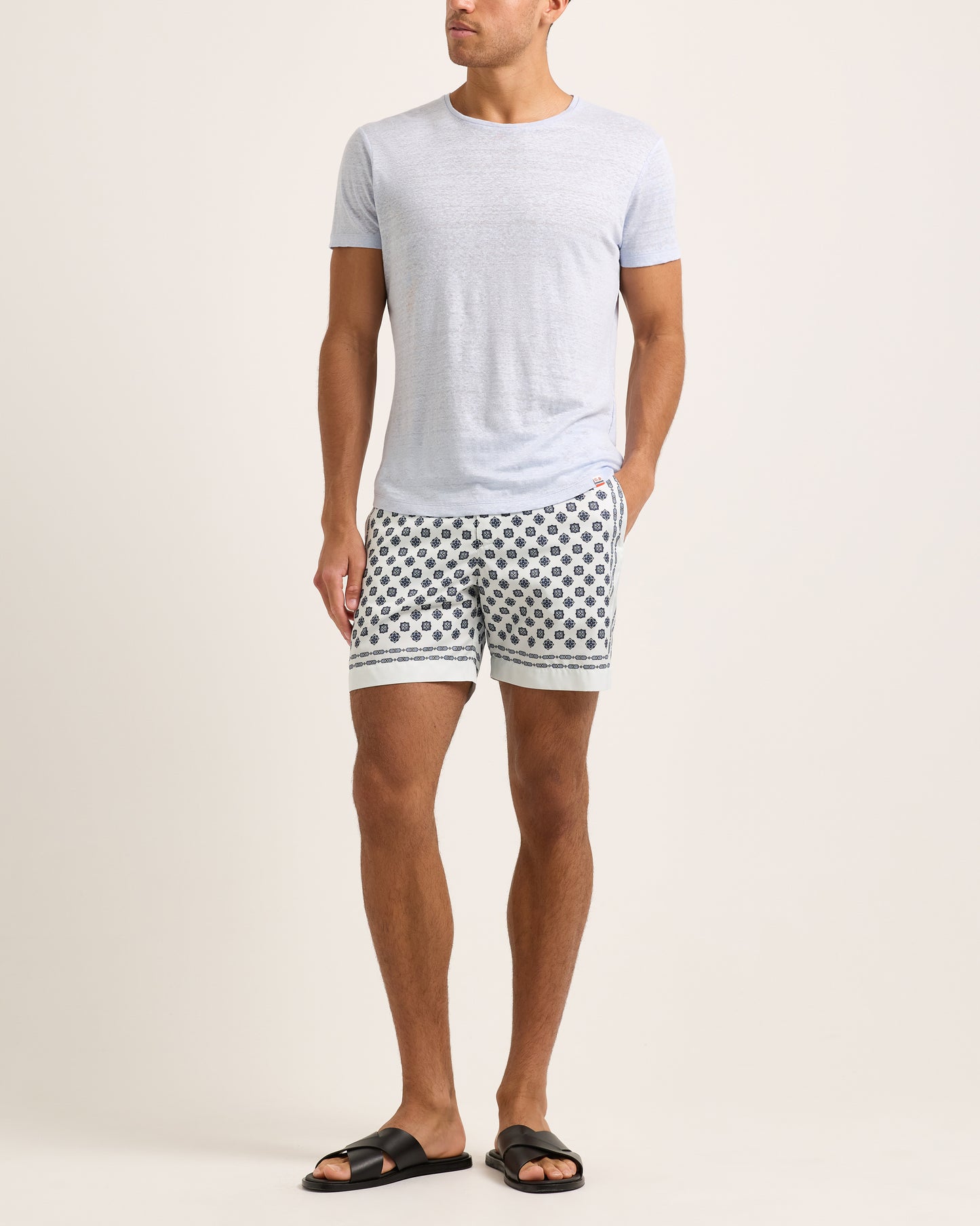 Ob-T Linen - Tailored Fit Linen T-Shirt In Surfside Blue Model Front View