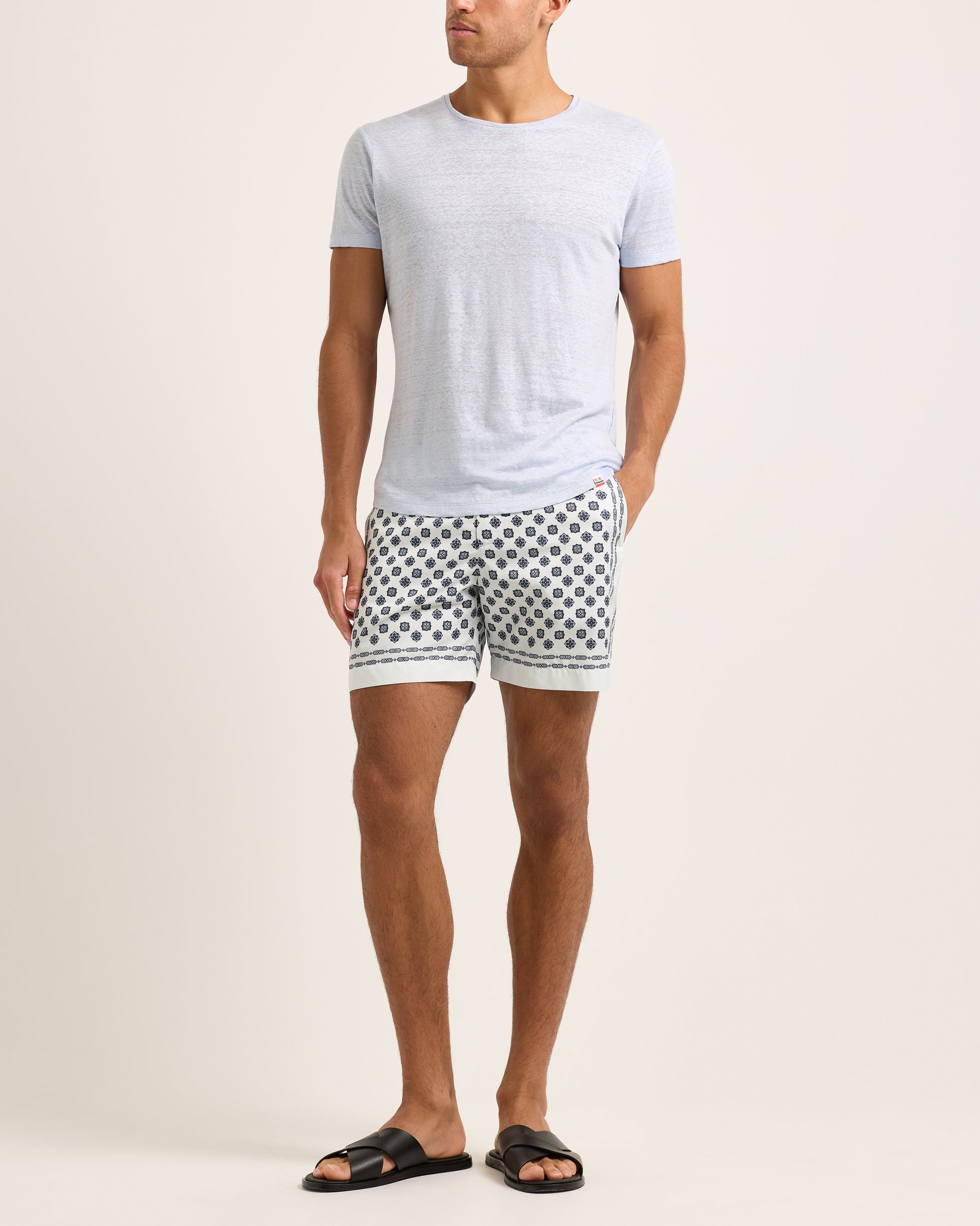 Ob-T Linen - Tailored Fit Linen T-Shirt In Surfside Blue Model Front View