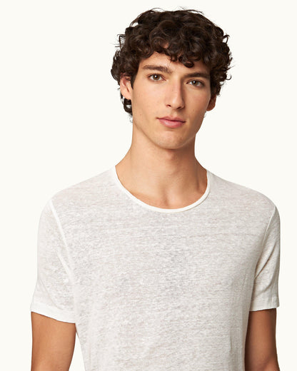 Ob-T Linen - Mens Washed Buttercup Tailored Fit Crew Neck Linen T-Shirt Detail View