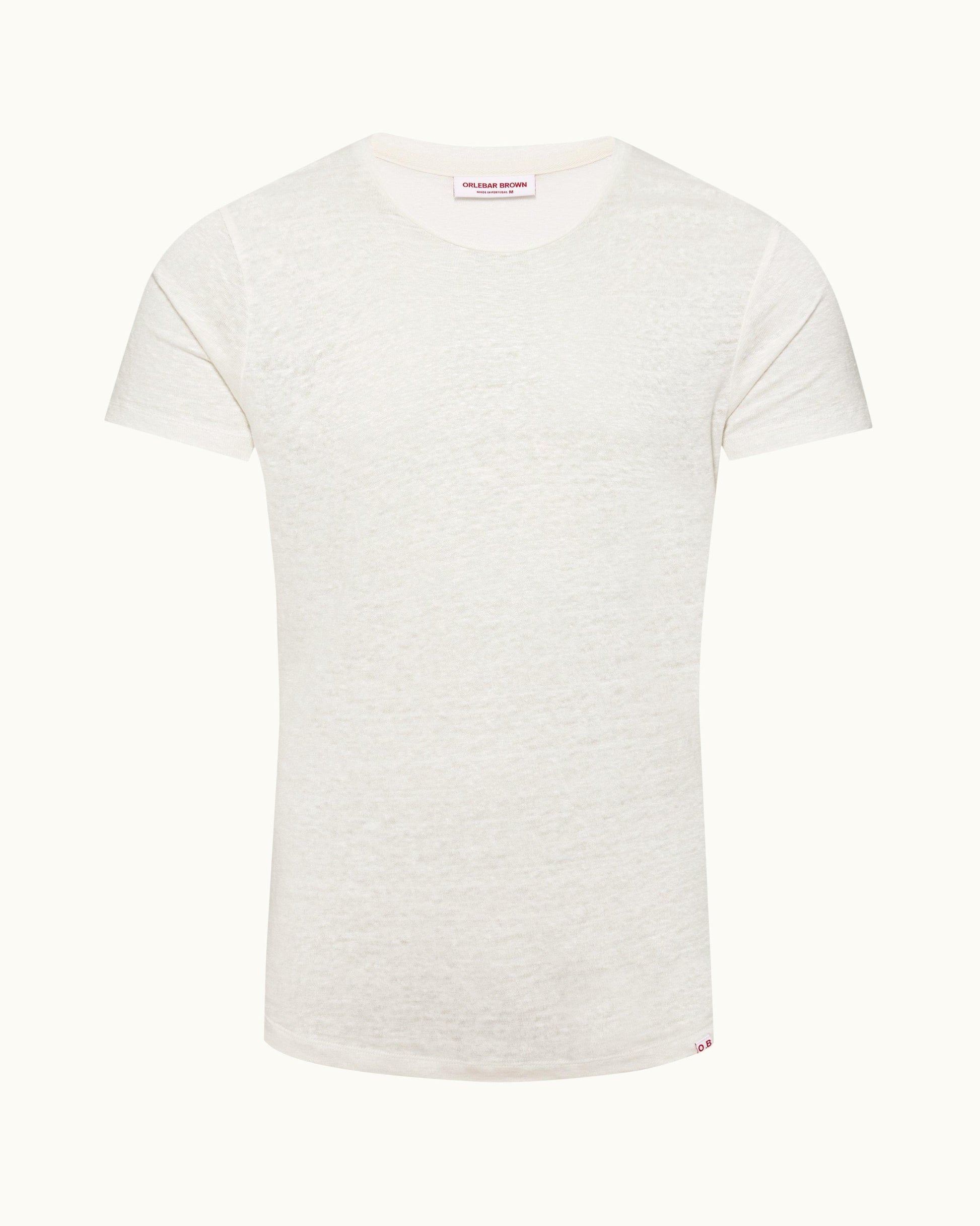 Ob-T Linen - Mens Washed Buttercup Tailored Fit Crew Neck Linen T-Shirt Front View