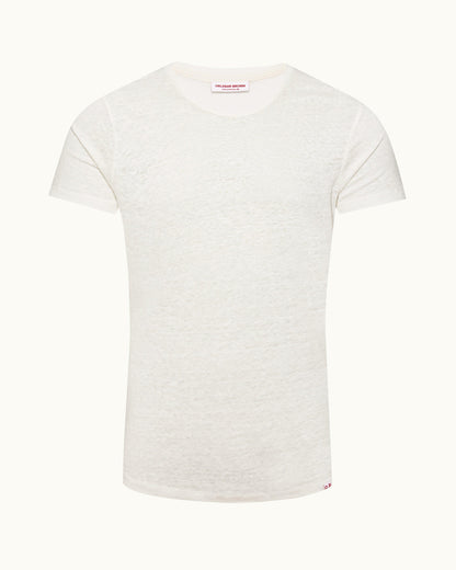 Ob-T Linen - Mens Washed Buttercup Tailored Fit Crew Neck Linen T-Shirt Front View