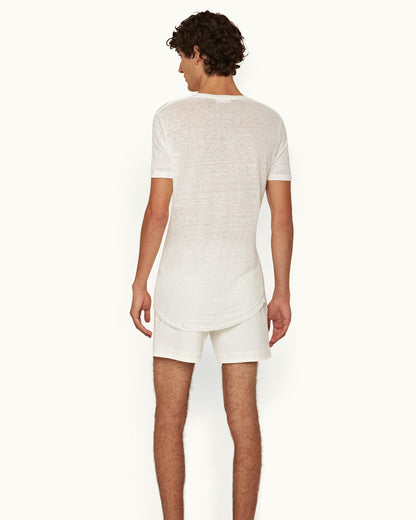 Ob-T Linen - Mens Washed Buttercup Tailored Fit Crew Neck Linen T-Shirt Back Model View