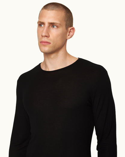 Ob-T Ice Wool - Mens Black Tailored Fit Crewneck Long-Sleeve Ice Wool T-Shirt Detail View