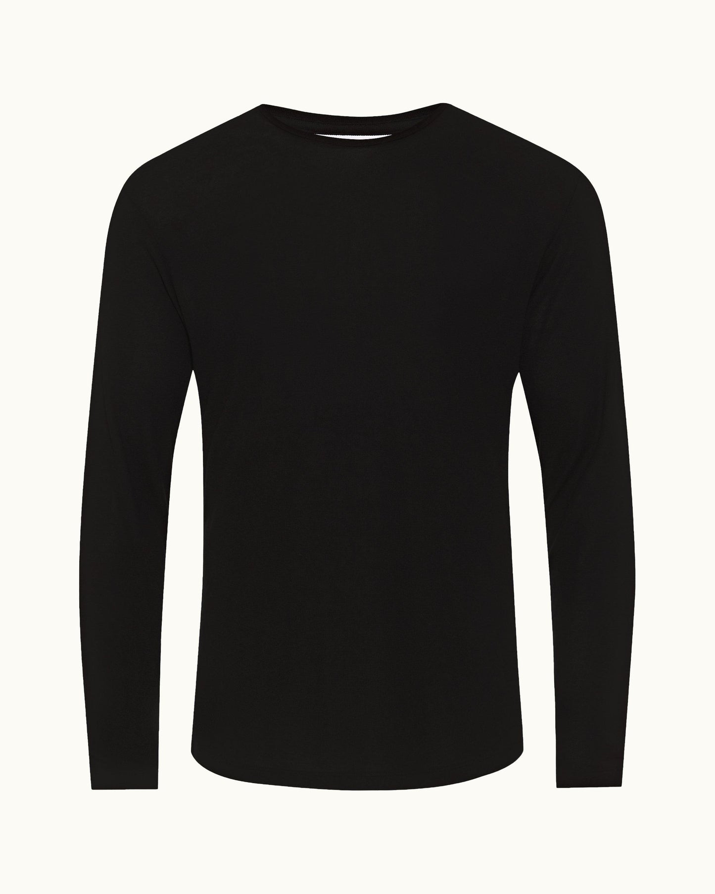 Ob-T Ice Wool - Mens Black Tailored Fit Crewneck Long-Sleeve Ice Wool T-Shirt Front View