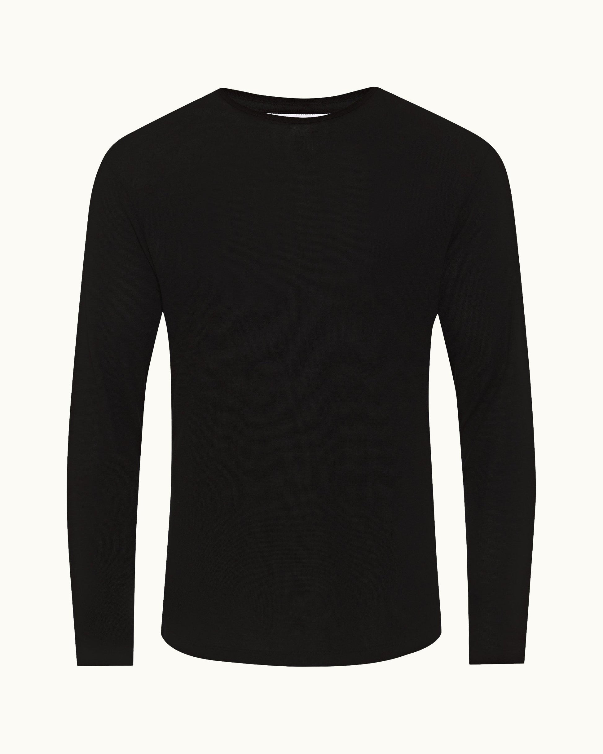 Ob-T Ice Wool - Mens Black Tailored Fit Crewneck Long-Sleeve Ice Wool T-Shirt Front View