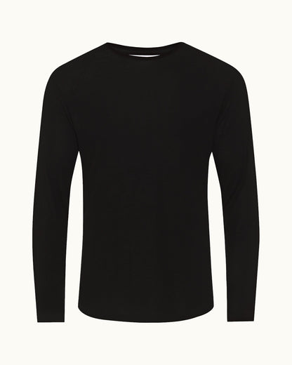 Ob-T Ice Wool - Mens Black Tailored Fit Crewneck Long-Sleeve Ice Wool T-Shirt Front View