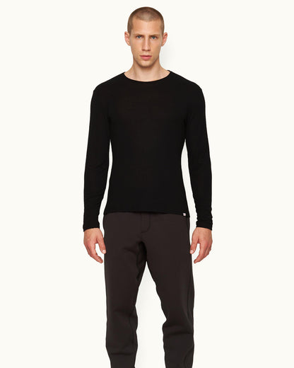Ob-T Ice Wool - Mens Black Tailored Fit Crewneck Long-Sleeve Ice Wool T-Shirt Front Model View