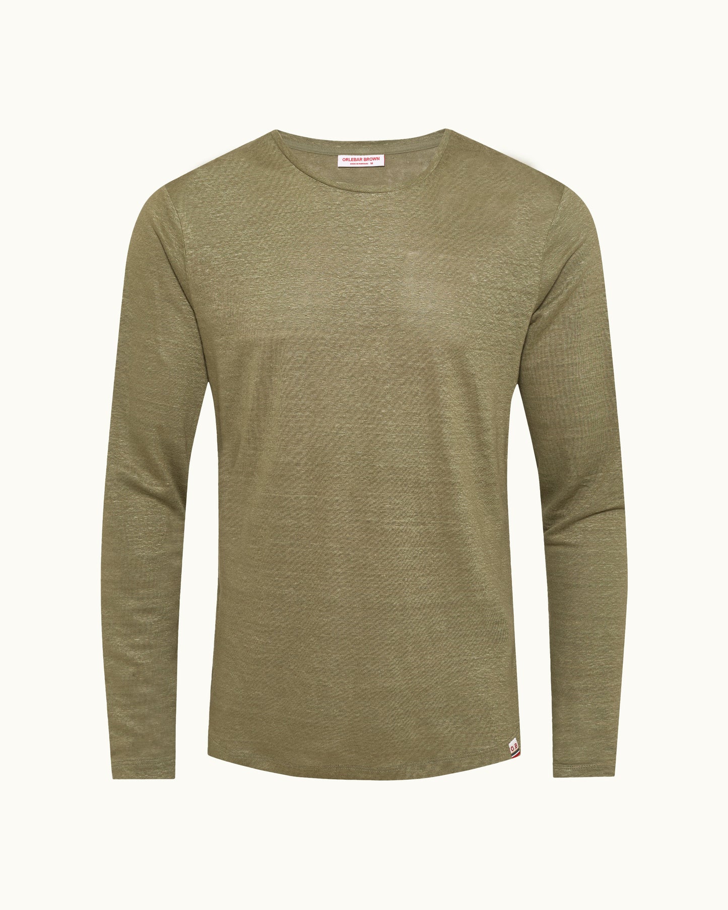 Green long-sleeve shirt on a white background