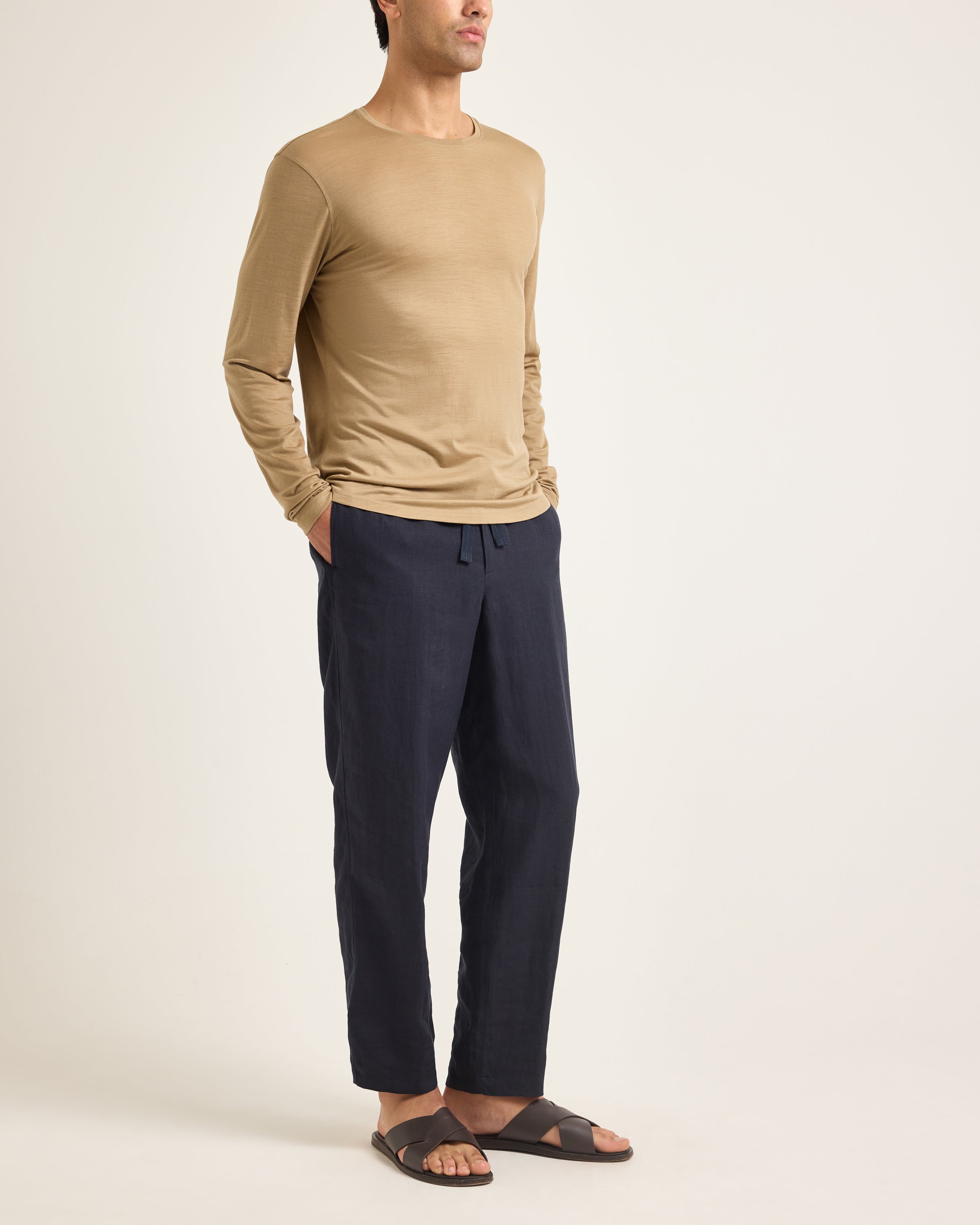 Beige Merino Long Sleeve Tee | Soft Touch Finish – ORLEBAR BROWN