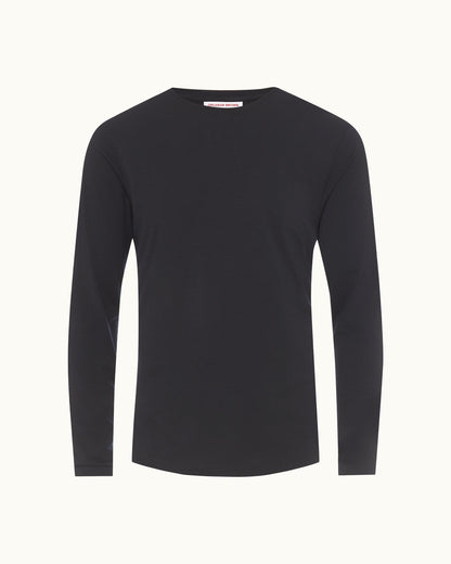 Ob-T Merino - Mens Crew Neck Long-Sleeve Merino T-Shirt In Night Iris Blue Front View