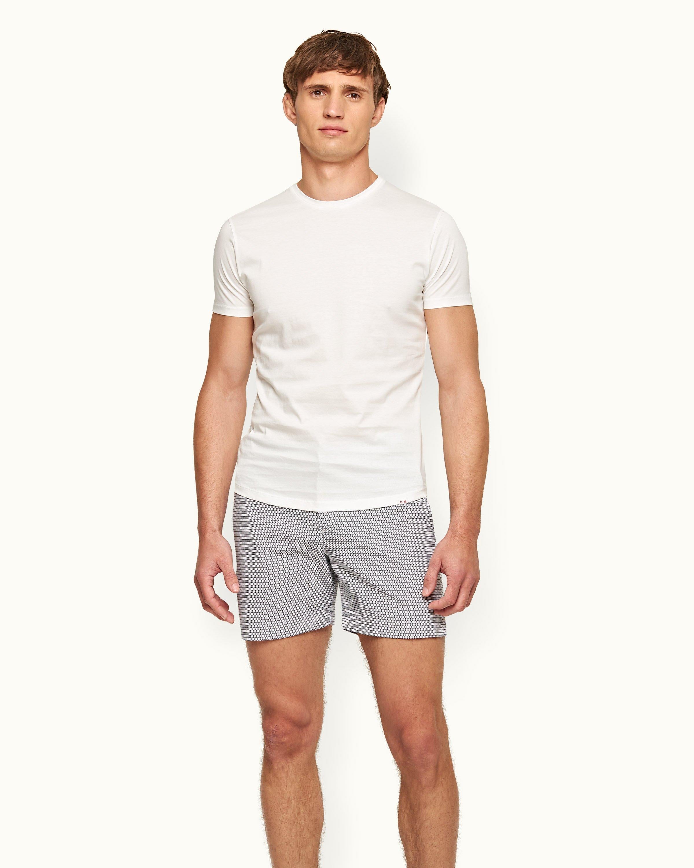 Ob-T Mercerised - Mens White Tailored Fit Crew Neck Cotton T-Shirt Front Model View