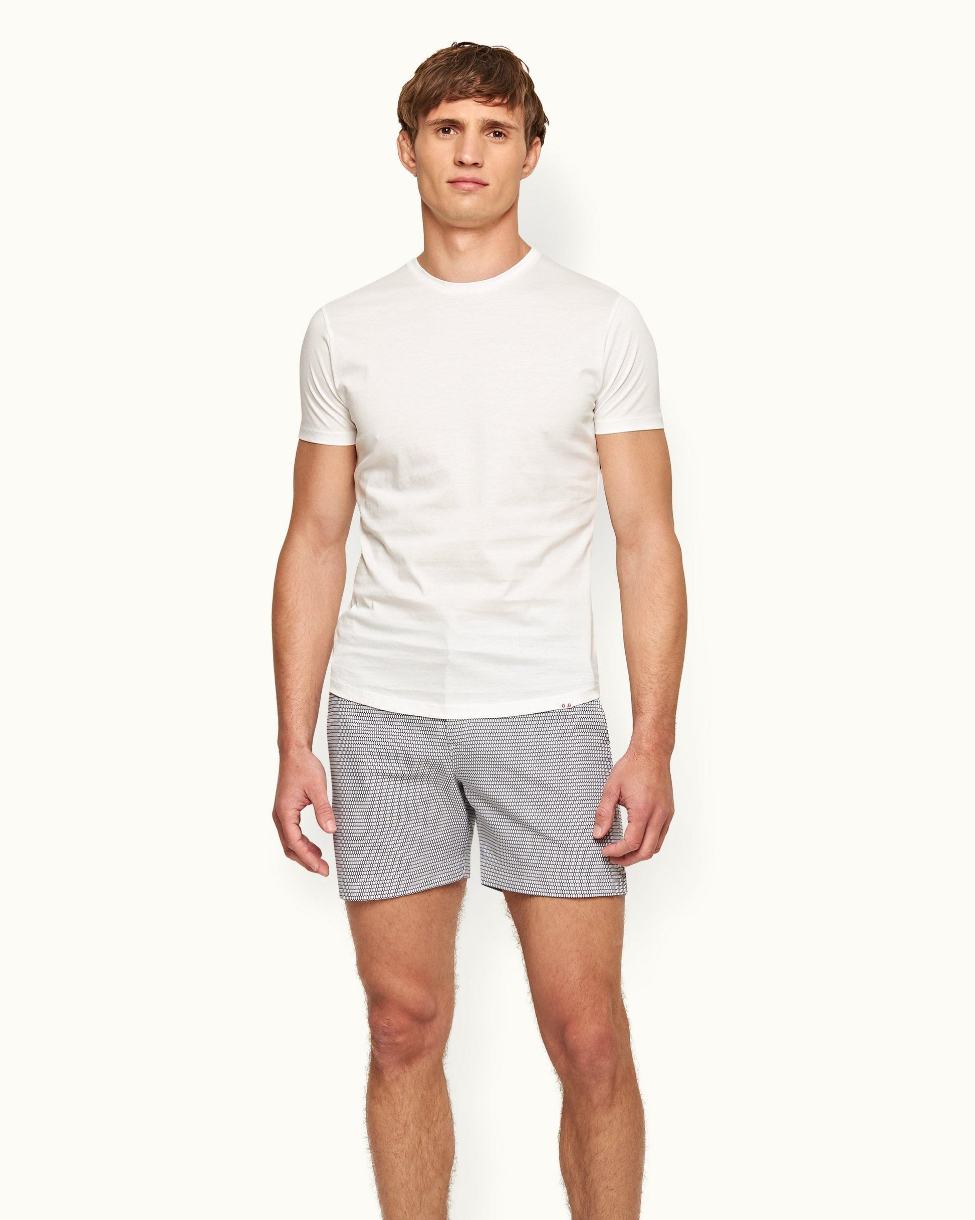 Ob-T Mercerised - Mens White Tailored Fit Crew Neck Cotton T-Shirt Front Model View