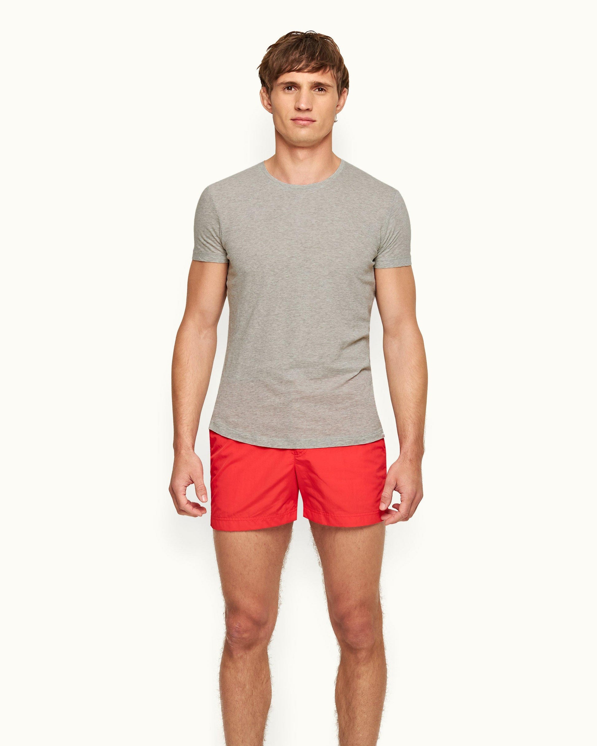 Ob-T - Mens Grey Melange Tailored Fit Crew Neck T-Shirt Front Model View