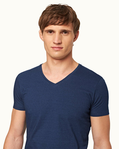 Ob-V - Mens Denim Tailored Fit V-Neck T-Shirt Collar Detail View