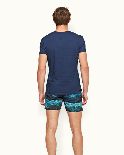 Ob-V - Mens Denim Tailored Fit V-Neck T-Shirt Back Model View