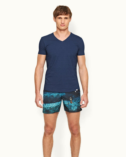 Ob-V - Mens Denim Tailored Fit V-Neck T-Shirt Front Model View