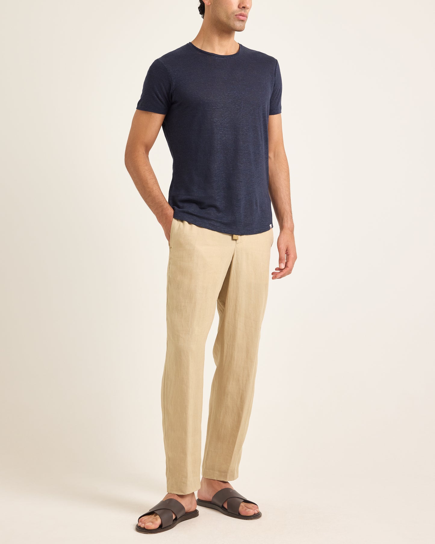 Ob-T Linen - Tailored Fit Crewneck Linen T-Shirt in Night Iris  View