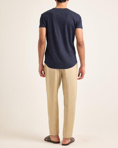 Ob-T Linen - Tailored Fit Crewneck Linen T-Shirt in Night Iris  View